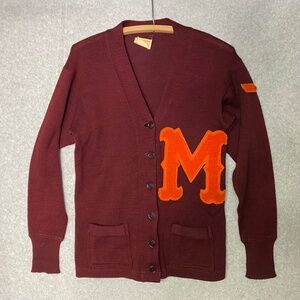 Vintage Champion Knitwear Size 38 Lettermans Sweater Burgundy 6 Button 2 Pockets